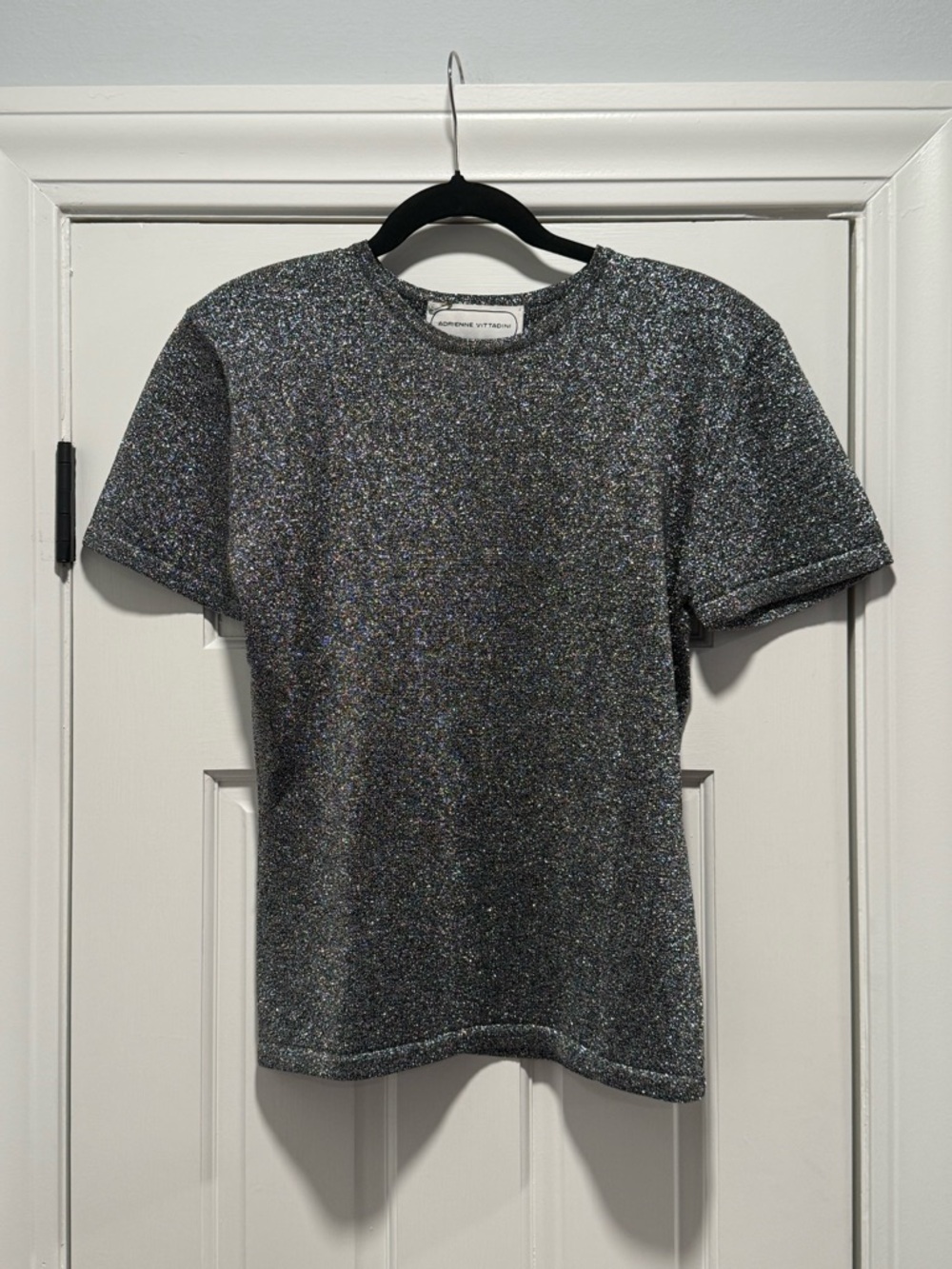 Adrienne Vittadini Silver Shimmer Top with Shoulder Pads - Large - NWOT